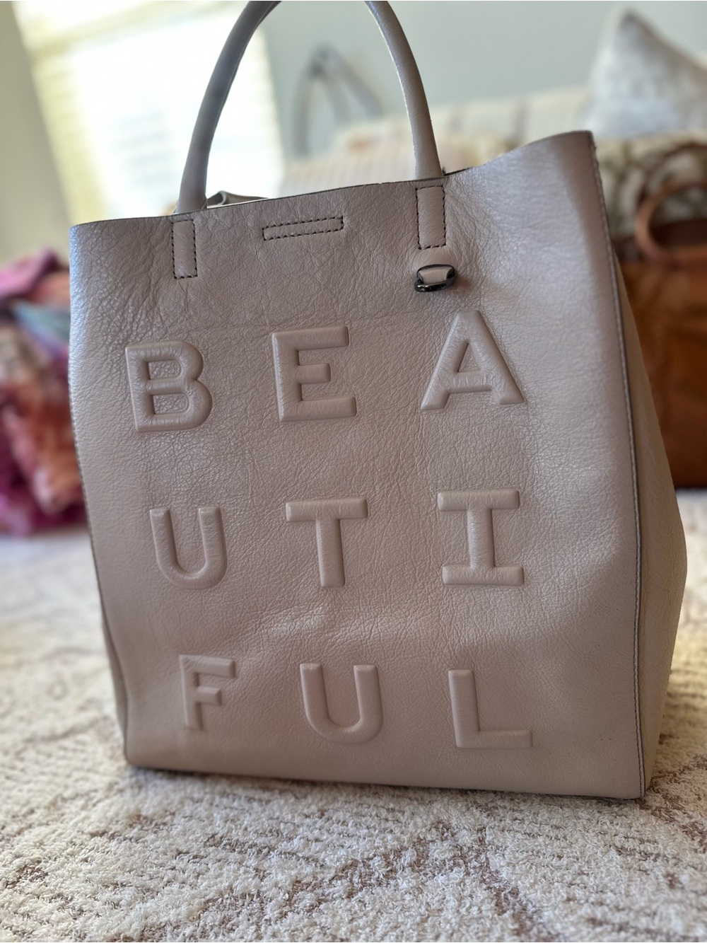Banana Republic BEAUTIFUL Embossed Cow Leather Tote Bag Greige